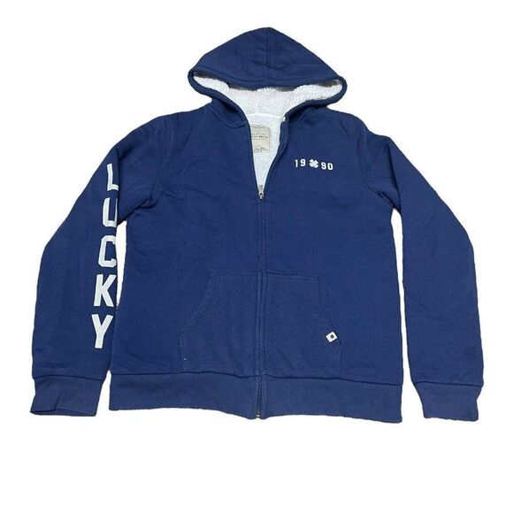 Lucky Brand Other - Lucky Brand Navy Youth Full Zip Fleece Hoodie W Sherpa Fleece Lining SZ L 15 16